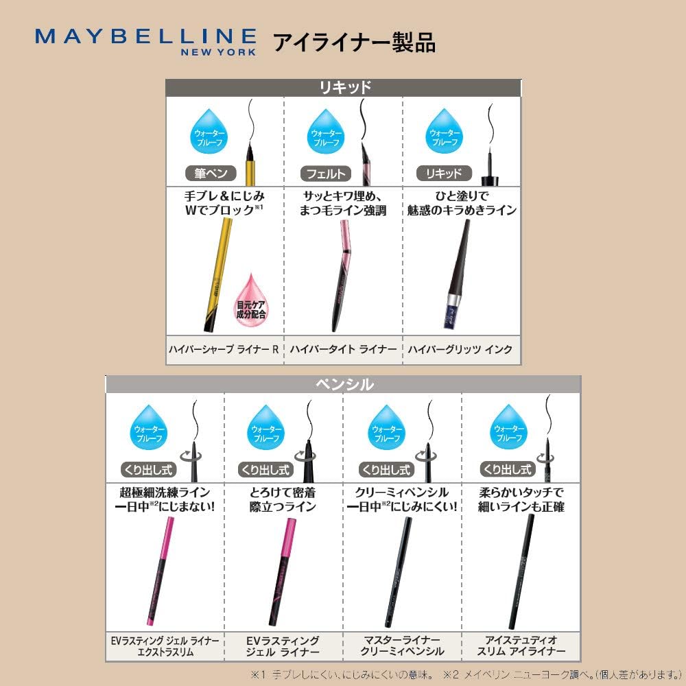 MAYBELLINE(メイベリン) アイライナー EVラスティング ジェル ライナー BR-2 ライトブラウン ウォータープルーフ