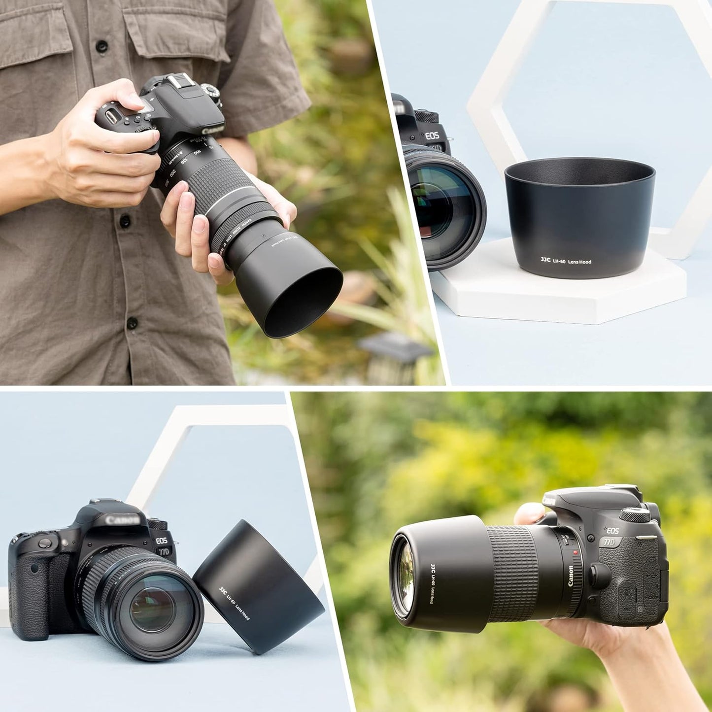 JJC Compatible Canon ET-60 Lens Hood for Canon EF 75-300mm f/4-5.6 III USM/EF-S 55-250mm f/4-5.6 IS II Lens Ф58mm Protective Filter and Lens Cap