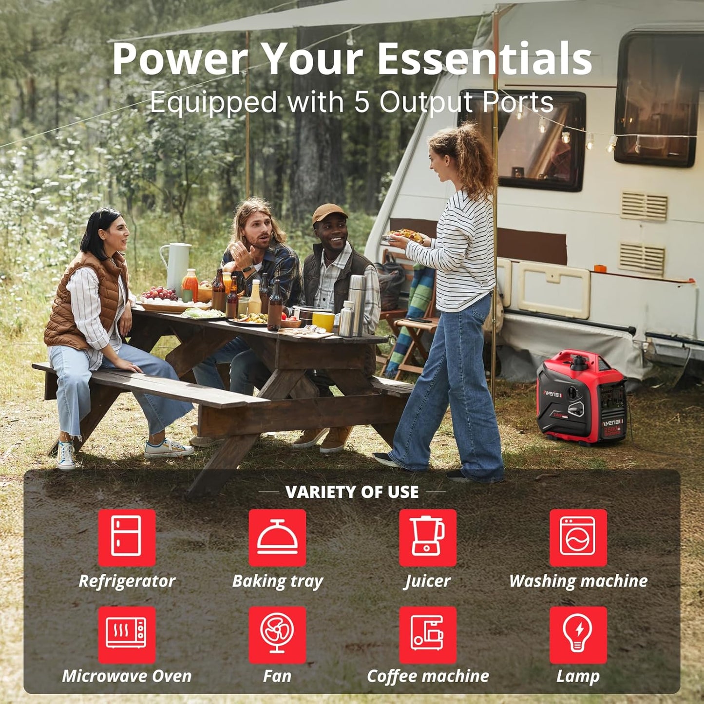 2500 Watt Gas Powered Portable Inverter Generator with CO Sensor Ultra Quiet Home Backup Emergency Camping EPA Compliant 2025 Version