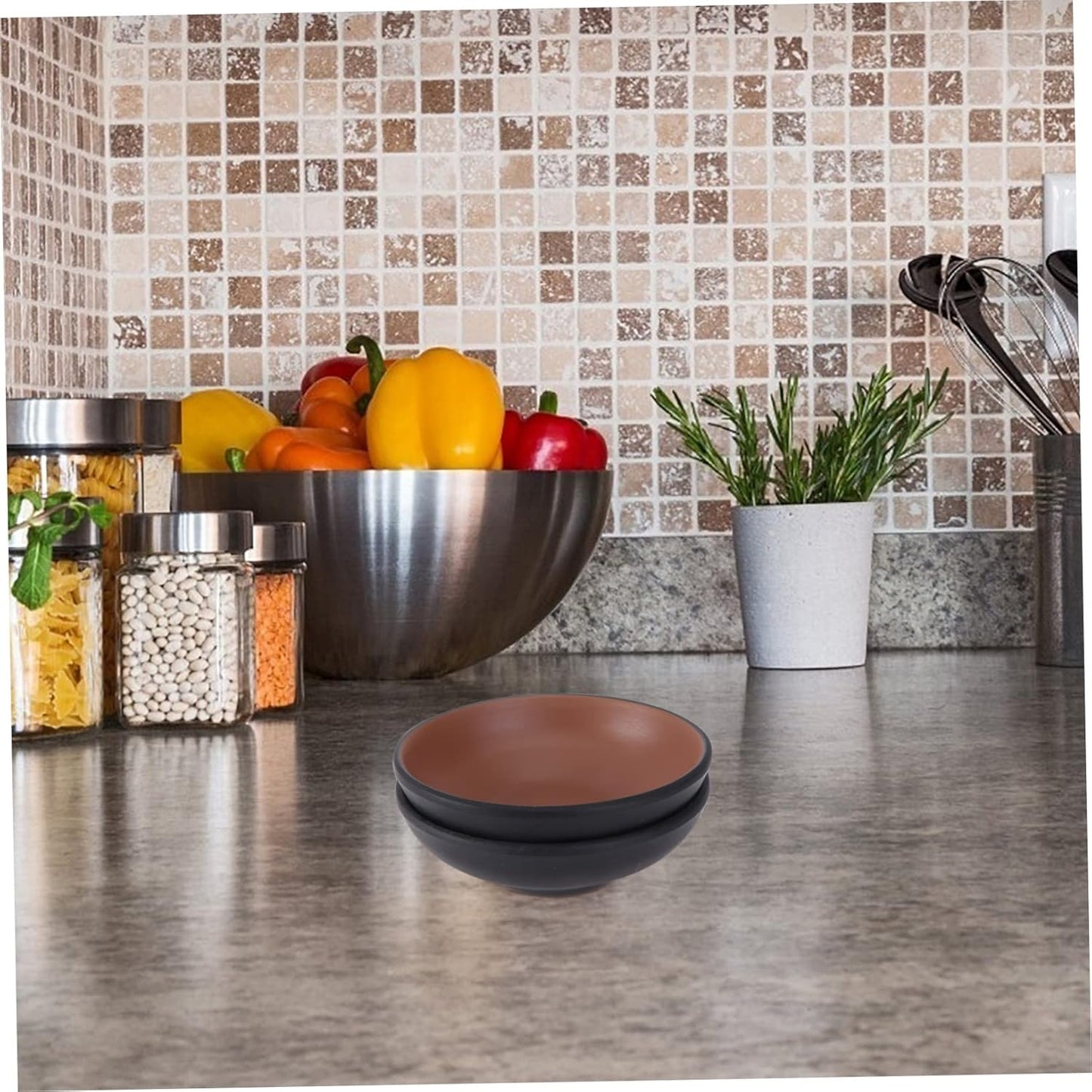 LALADEFIEE 2 Pcs Japanese Ramen Bowl Simple Ramen Bowl Udon Instant Ramen Bowl Japanese Style Tableware Chicken Ramen Bowl Miso Soup Bowl Japanese Rice Bowl Simple Style Tableware Melamine Black