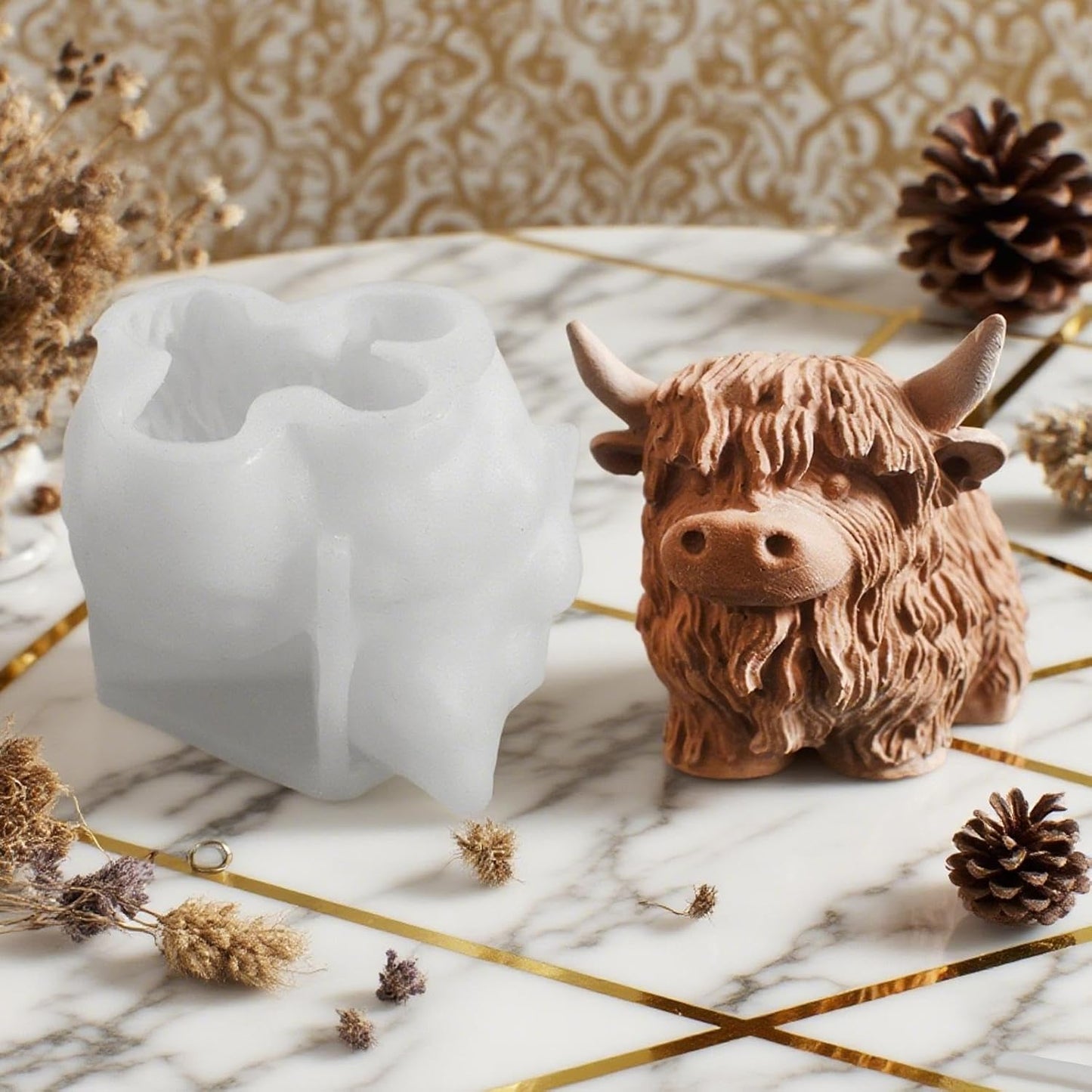 シリコン アニマル型 型抜き - ハイランドカウ 可愛い シリコン型 - 耐熱性 柔軟 再利用可能 3D 牧場動物 キャンドル チョコレート 焼き菓子 ケーキ 手芸用型