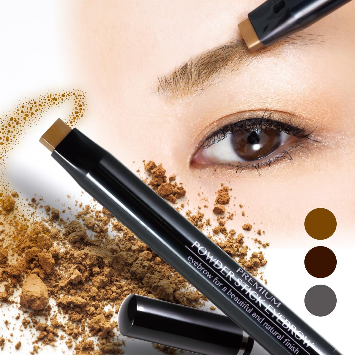 Premium Powder Stick Eyebrow [Eyebrow / Stick Eyebrow / Powder Free, Fragrance Free, Paraben Free, Tar Free Dyes, No UV Absorbers, No Alcohol, Moisturizing Ingredients, Natural Gray, Natural Brown,