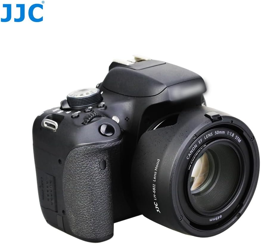 JJC Reversible Lens Hood for Canon ES-68 Compatible Canon EF 50mm F1.8 STM Lens for EOS 6D Mark II / 5D Mark IV III II / 5DS / 5DS R Camera (Lens Hood, Cleaner)