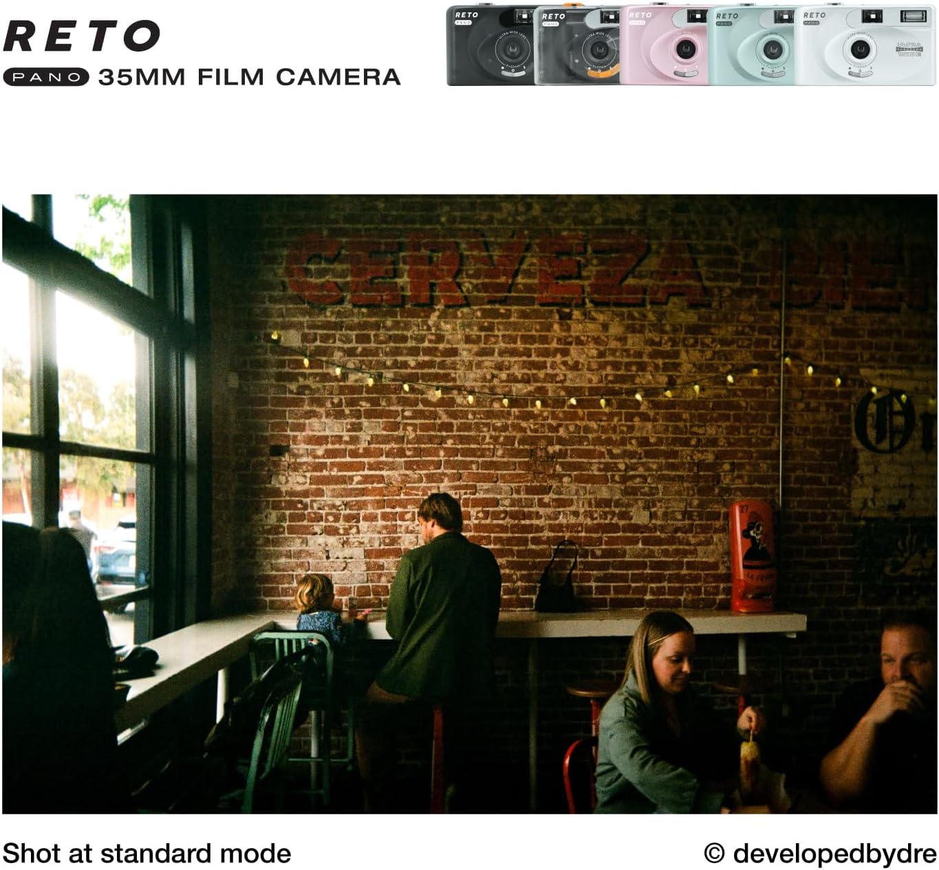 RETO PANO 35mm Film Camera - 22mm Wide Angle Lens, Panorama, Easy Switch, Cinematic Mode, Lens Cover, Built-in Flash, Reusable (Film and AAA Batteries Not Included) (Sheer White)