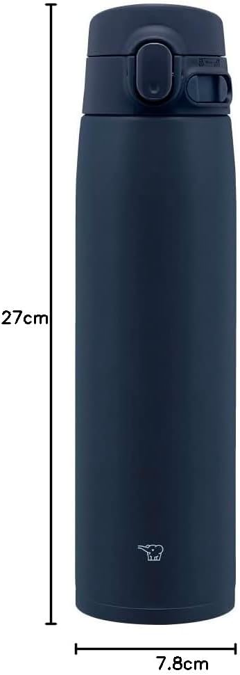 Zojirushi SM-VA72-AD Water Bottle, Seamless Straw, Large Capacity 720ml, One-Touch Stainless Steel Mug, Navy, Integrated Lid and Gasket, Easy to Clean, Only 3 Parts to Wash