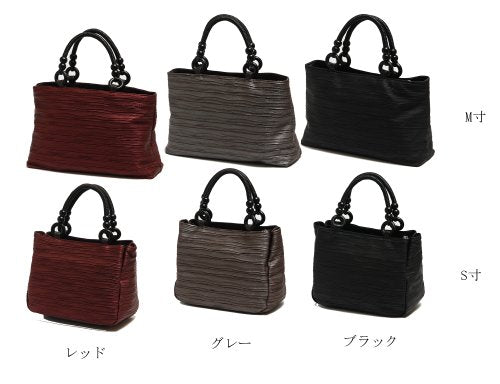 Hasegawa Pleated Processed Kimono Western Style Handbag (Red, Gray, Black) M/S Made in Japan
