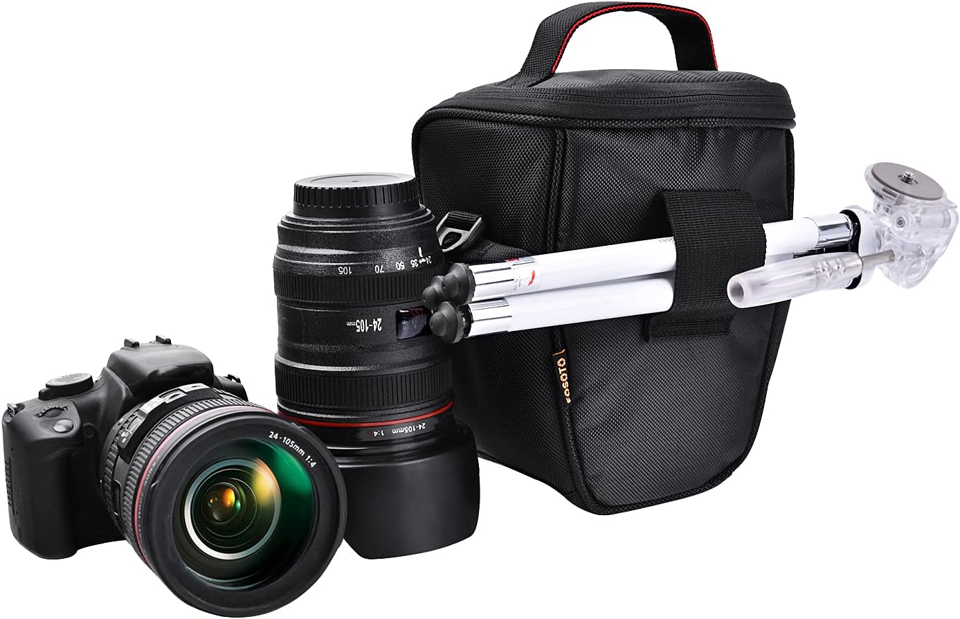 FOSOTO, Shoulder Camera Bag for Canon, Nikon, Sony, PU Leather (Black)