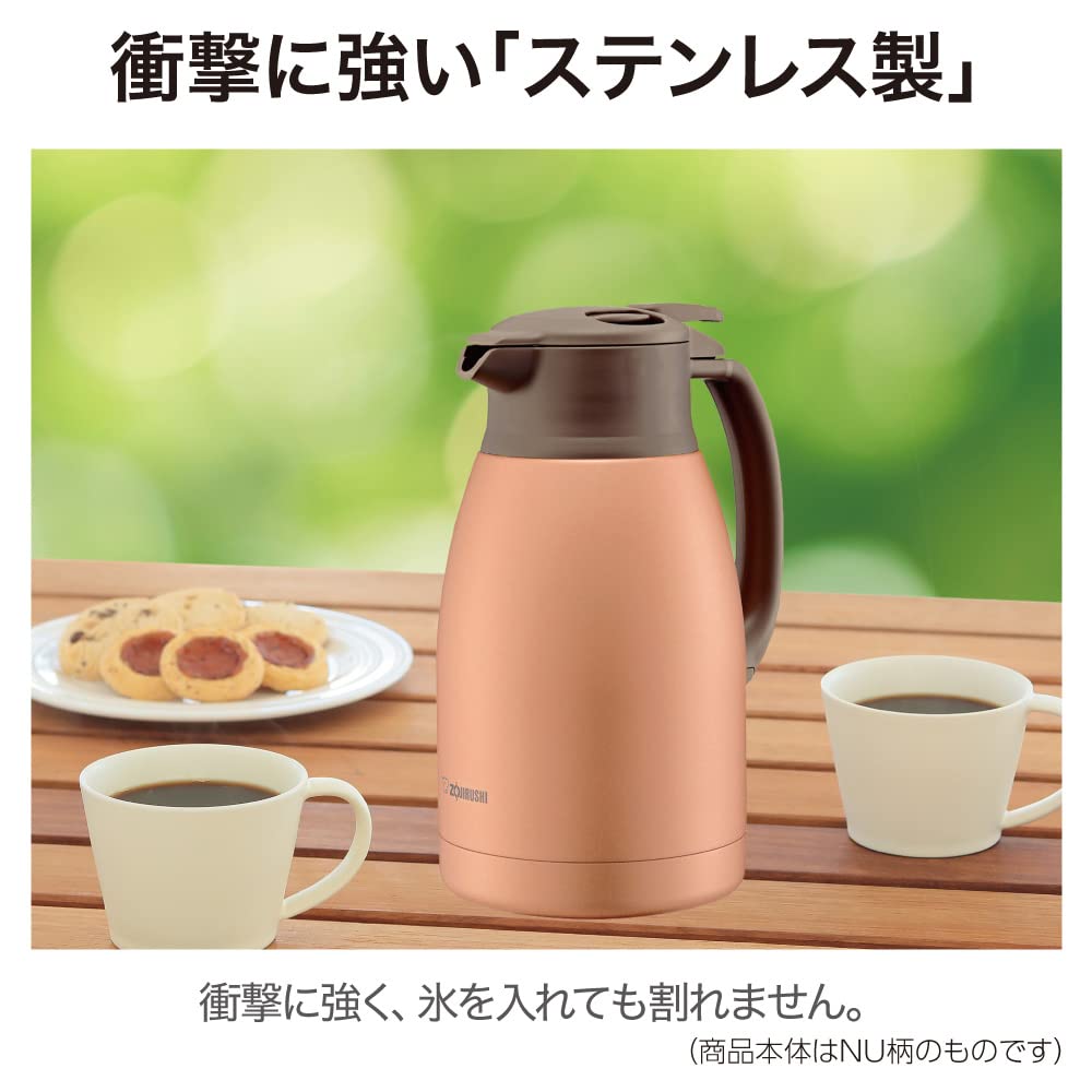ZOJIRUSHI Stainless Steel Pot 1.5L Tabletop Wide Mouth Approx. 6.5cm Stainless Steel Vacuum Double Wall Thermos Keeps Hot and Cold Matte Copper SH-HC15-NU