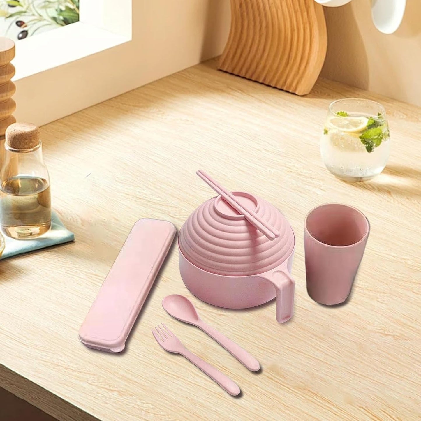 ラーメンクッカーボウルセット、インスタントラーメンボウルセット,ラーメン丼セットヌードルインスタントクッカーボウルセット | ラーメン、フォー、うどん、そば、麺用の箸スプーン付きラーメン麺電子レンジボウルセット