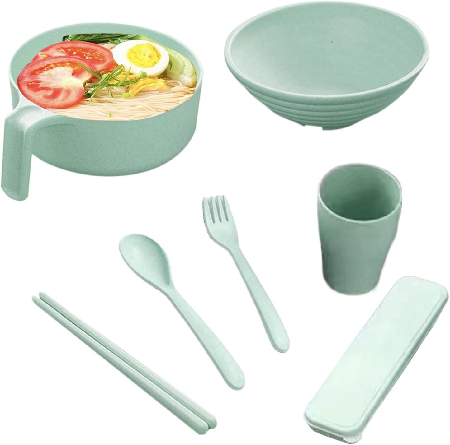 Kezvmhy 即席麺丼セット、ラーメン丼セット - ラーメン丼セットヌードルインスタントクッカーボウルセット - ラーメン、フォー、うどん、そば、スープ麺、アジア料理用のハンドルと蓋付きのポータブルラーメンボウル