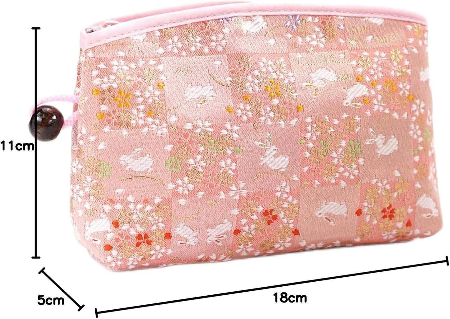 Kyoto Geimidou Nishijin Textile High-grade Gold Brocade Cosmetic Pouch, Japanese Pattern, Made in Japan, rabbit pink 02