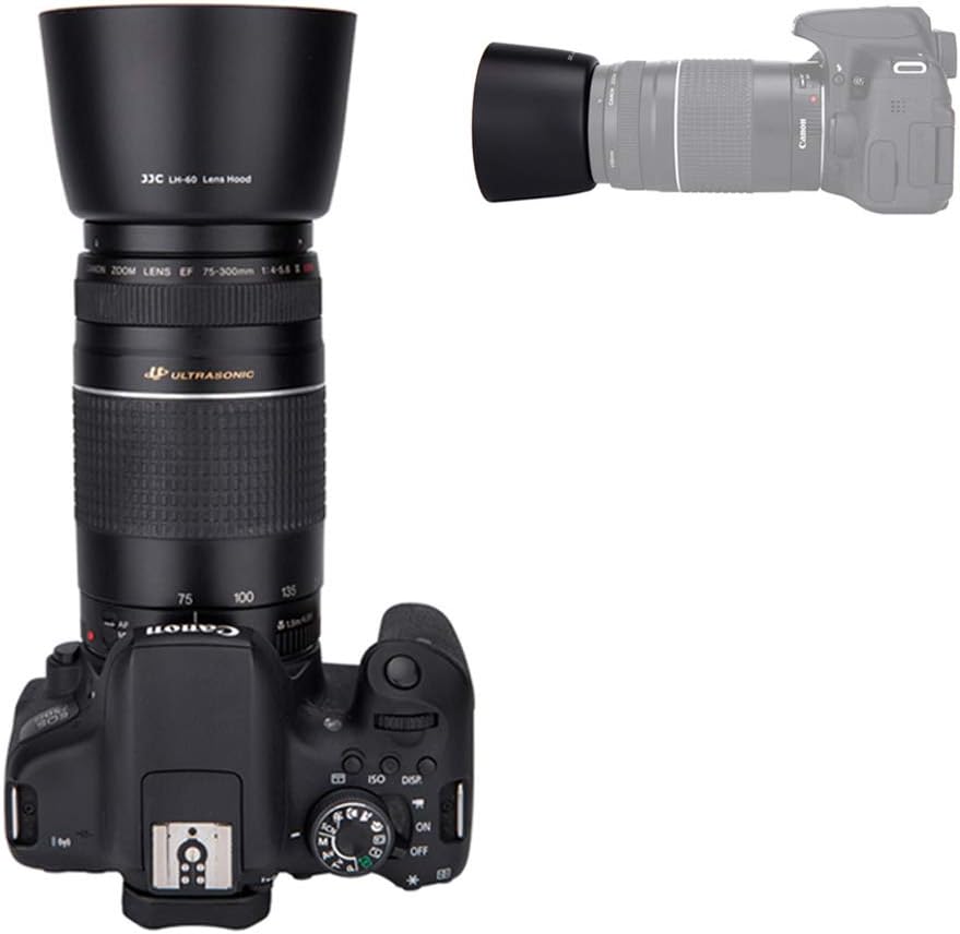 JJC Compatible Canon ET-60 Lens Hood for Canon EF 75-300mm f/4-5.6 III USM/EF-S 55-250mm f/4-5.6 IS II Lens Ф58mm Protective Filter and Lens Cap