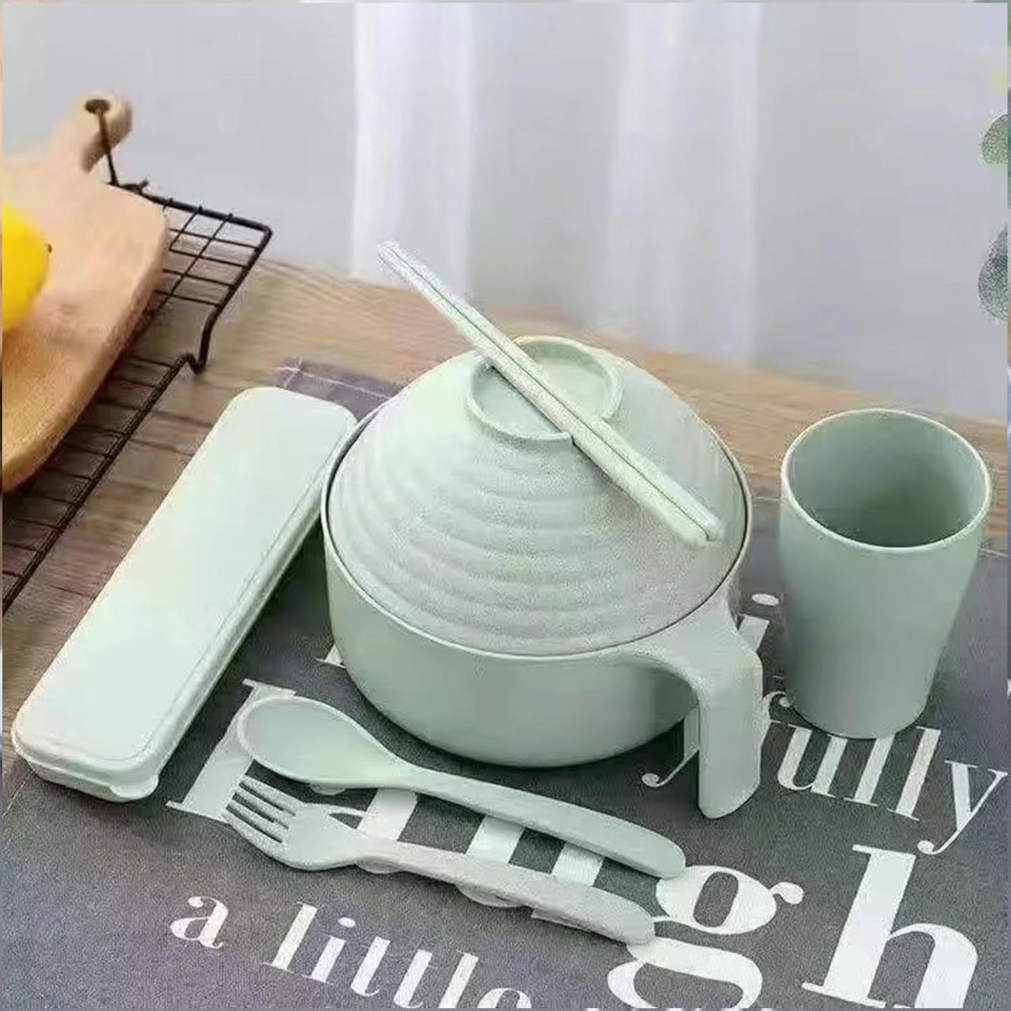 S-DEAL ラーメンクッカーボウルセット、インスタントラーメンボウルセット | インスタントラーメン電子レンジボウルセット | ラーメン、フォー、うどん、そば、スープ麺、アジア料理用のハンドルと蓋付きのポータブルラーメンボウル