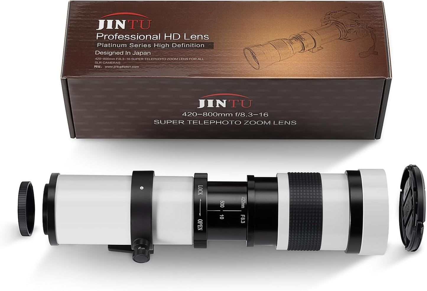 JINTU 420-1600mm Telephoto Zoom Lens for F/8.3-F16 80D, 70D, 77D, 60D, 60Da, 1Ds, Mark III and II 7D, 6D, 5D, 5DS Rebel T7i, T7s, T6s, T6i, T6, T5i, T5, T4i, T3, SL2 4000D 20000D d 1200 d 650d 550d