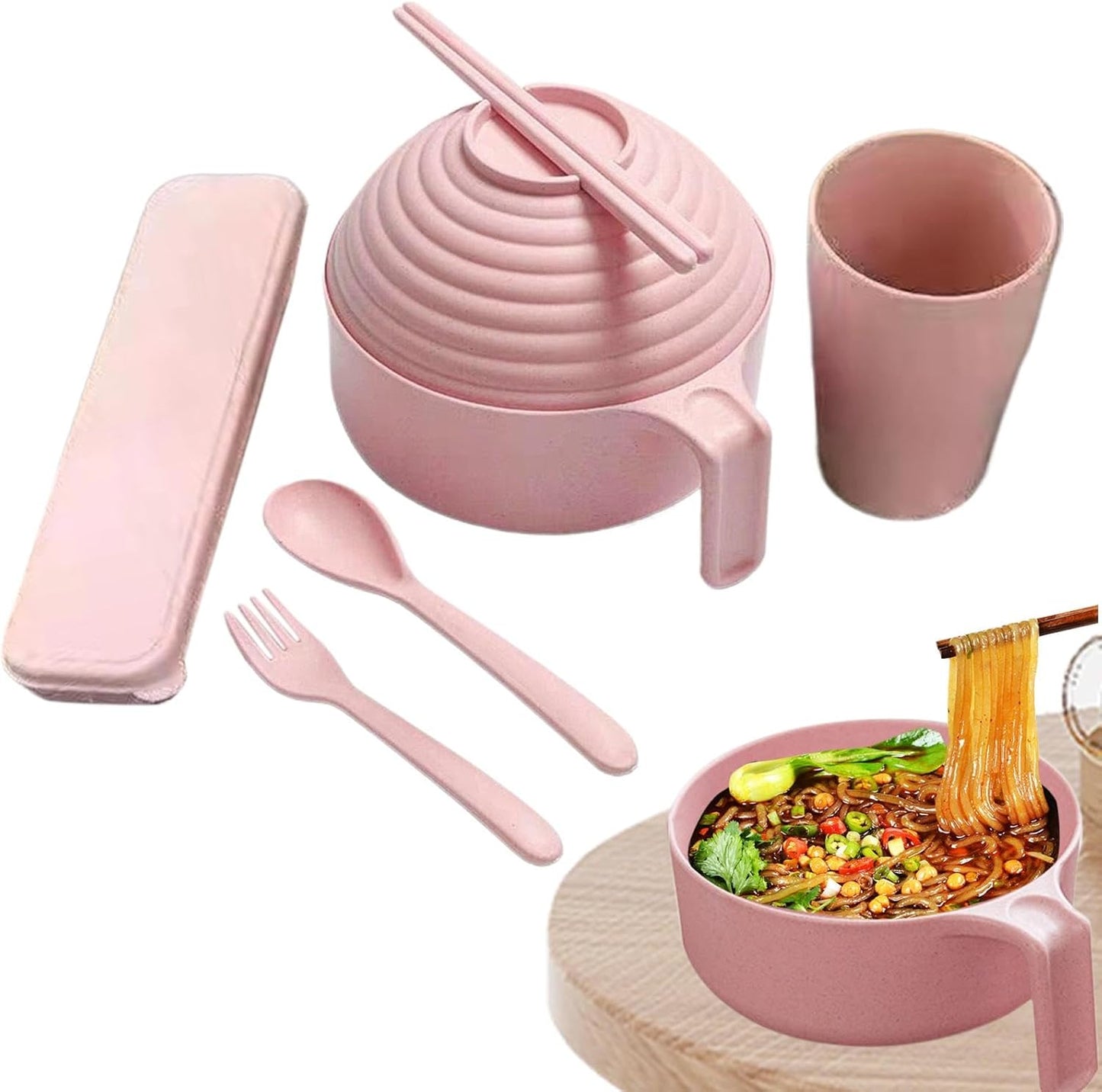 即席麺丼セット、ラーメン丼セット | ラーメン丼セット電子レンジインスタントラーメンラーメンボウル | ラーメン、フォー、うどん、そば、スープ麺、アジア料理用のハンドルと蓋付きのポータブルラーメンボウル