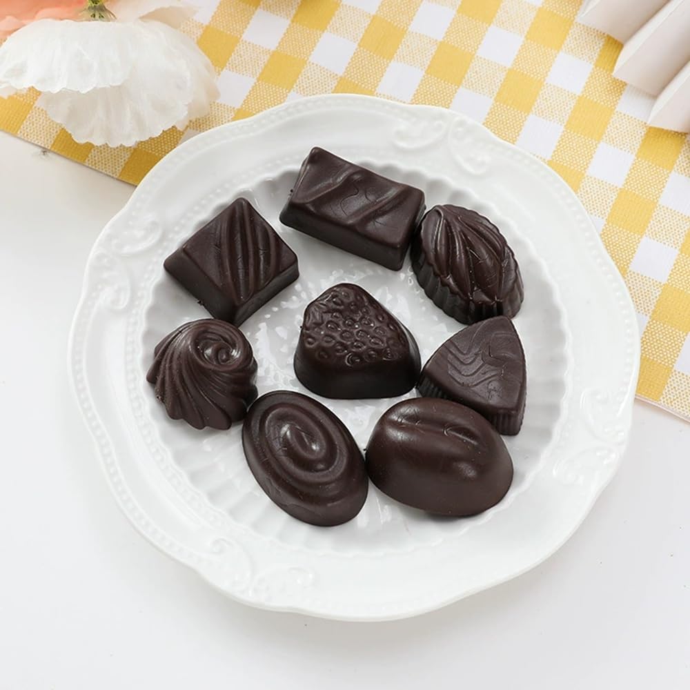 Myth Square Fake Chocolate, Candy, White, Black, Brown, Food Sample, Decoration, Christmas, Valentine's Day, Halloween, White Day Figurines, 3 Colors x 8, Set of 24