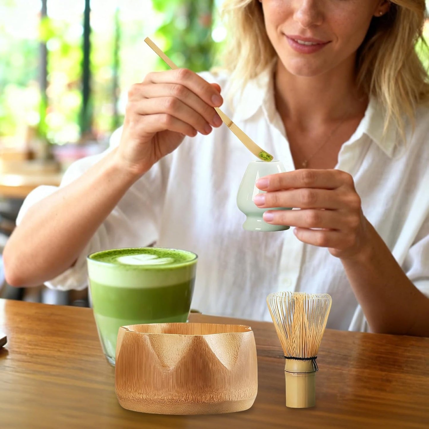 抹茶点てキット,4点セット 日本茶道具,抹茶点て道具 | 女性向け 家庭用茶道 朝食 コーヒー ラテ ミルク用