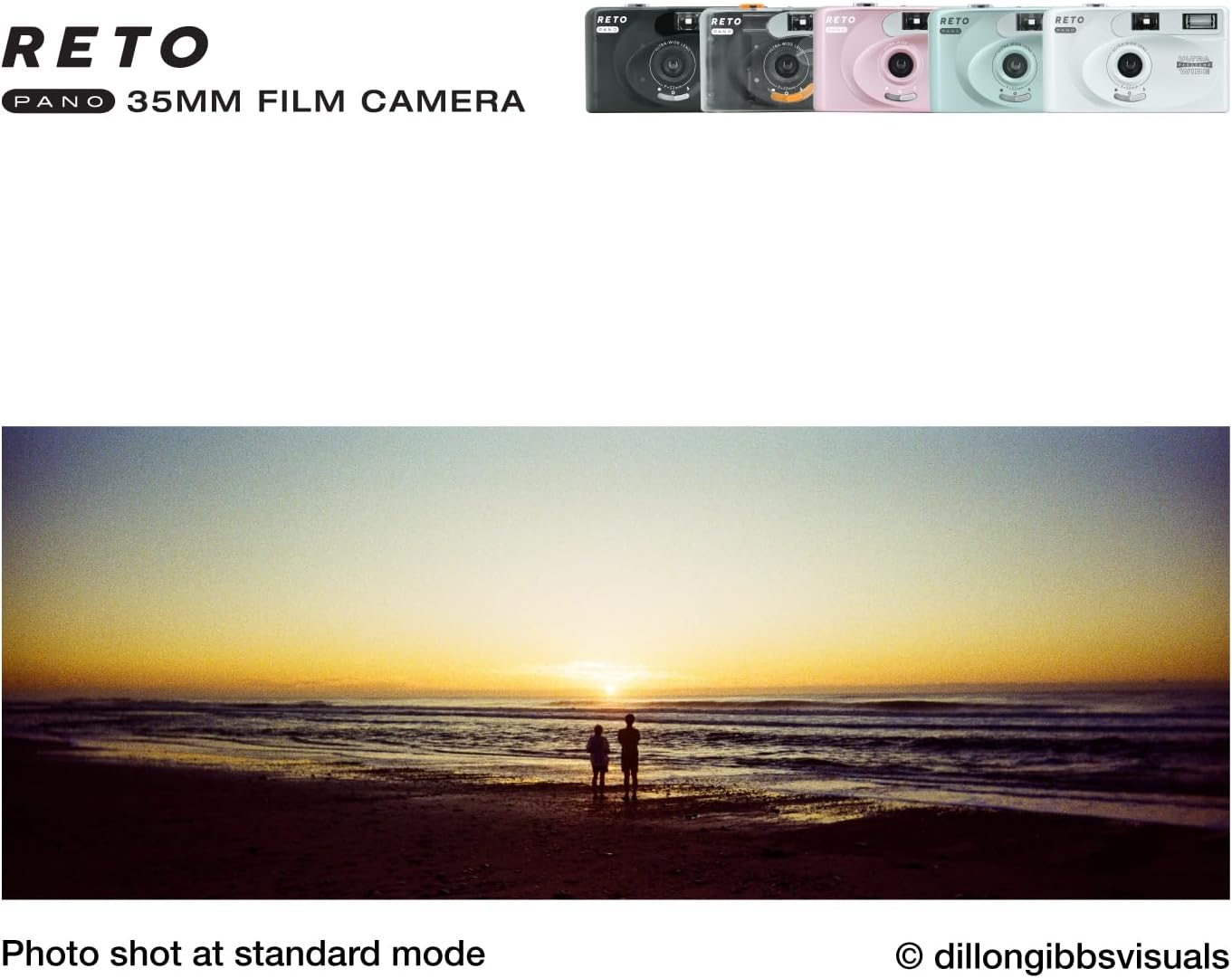 RETO PANO 35mm Film Camera - 22mm Wide Angle Lens, Panorama, Easy Switch, Cinematic Mode, Lens Cover, Built-in Flash, Reusable (Film and AAA Batteries Not Included) (Sheer White)