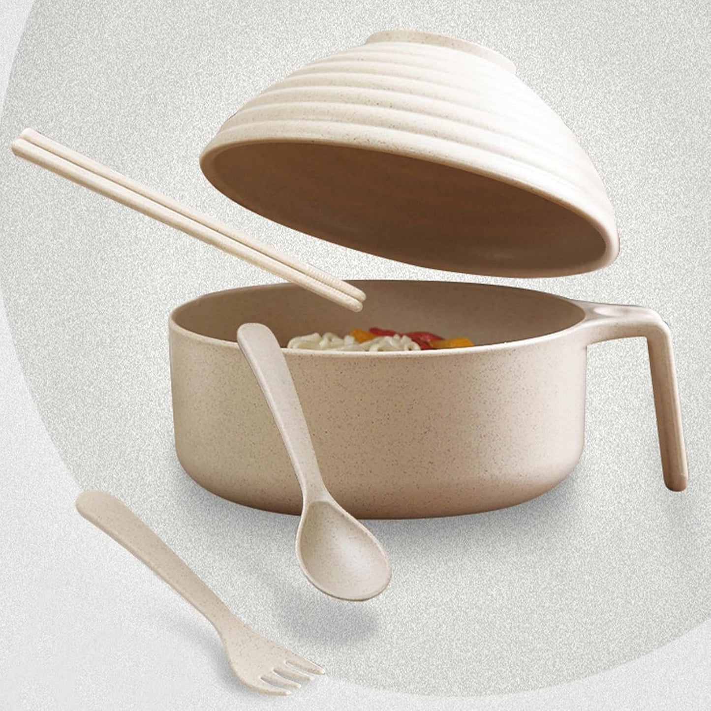 ラーメンクッカーボウルセット、インスタントラーメンボウルセット,ラーメン丼セット電子レンジインスタントラーメンラーメンボウル - ラーメン、フォー、うどん、そば、スープ麺、アジア料理用のハンドルと蓋付きのポータブルラーメンボウル