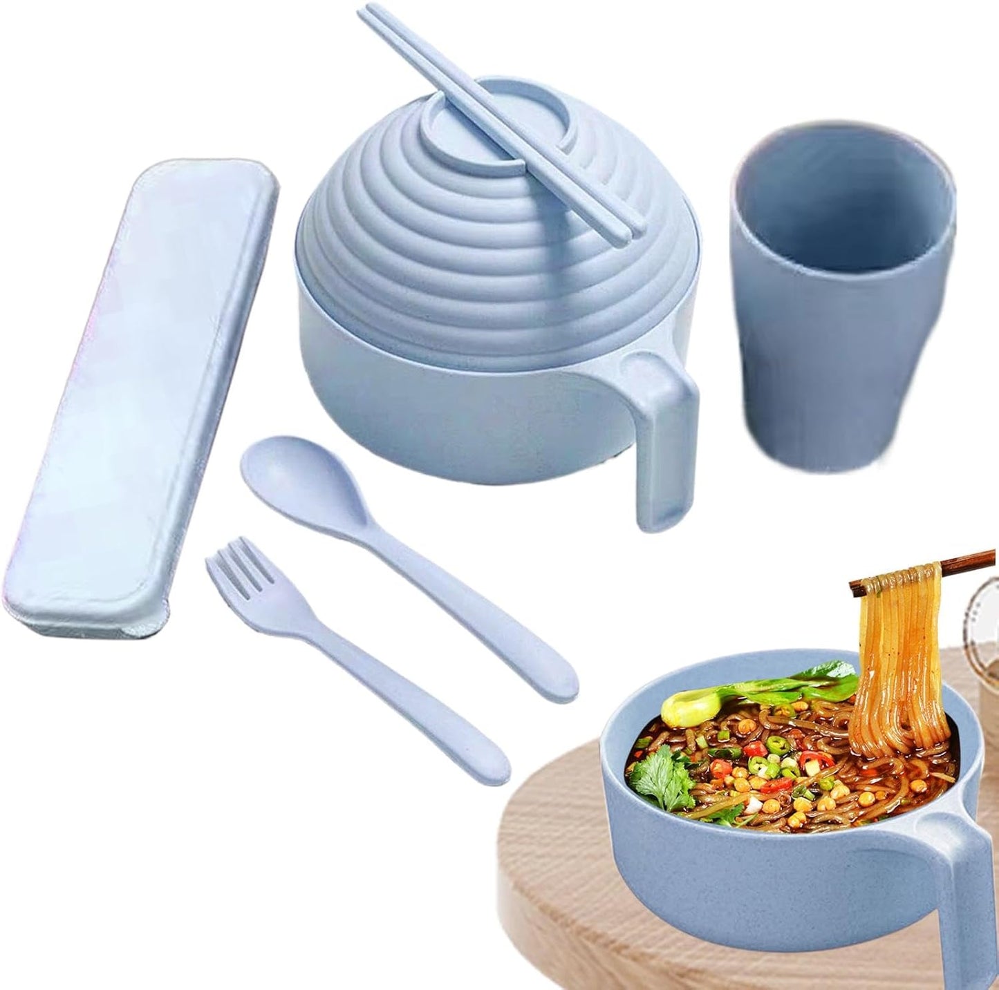 Kezvmhy ラーメンボウルセット、ラーメンボウルクッカーセット | インスタントラーメン丼セットラーメン丼セット | スープ麺、アジア料理、ラーメン用の蓋付きポータブル電子レンジ麺ボウルセット