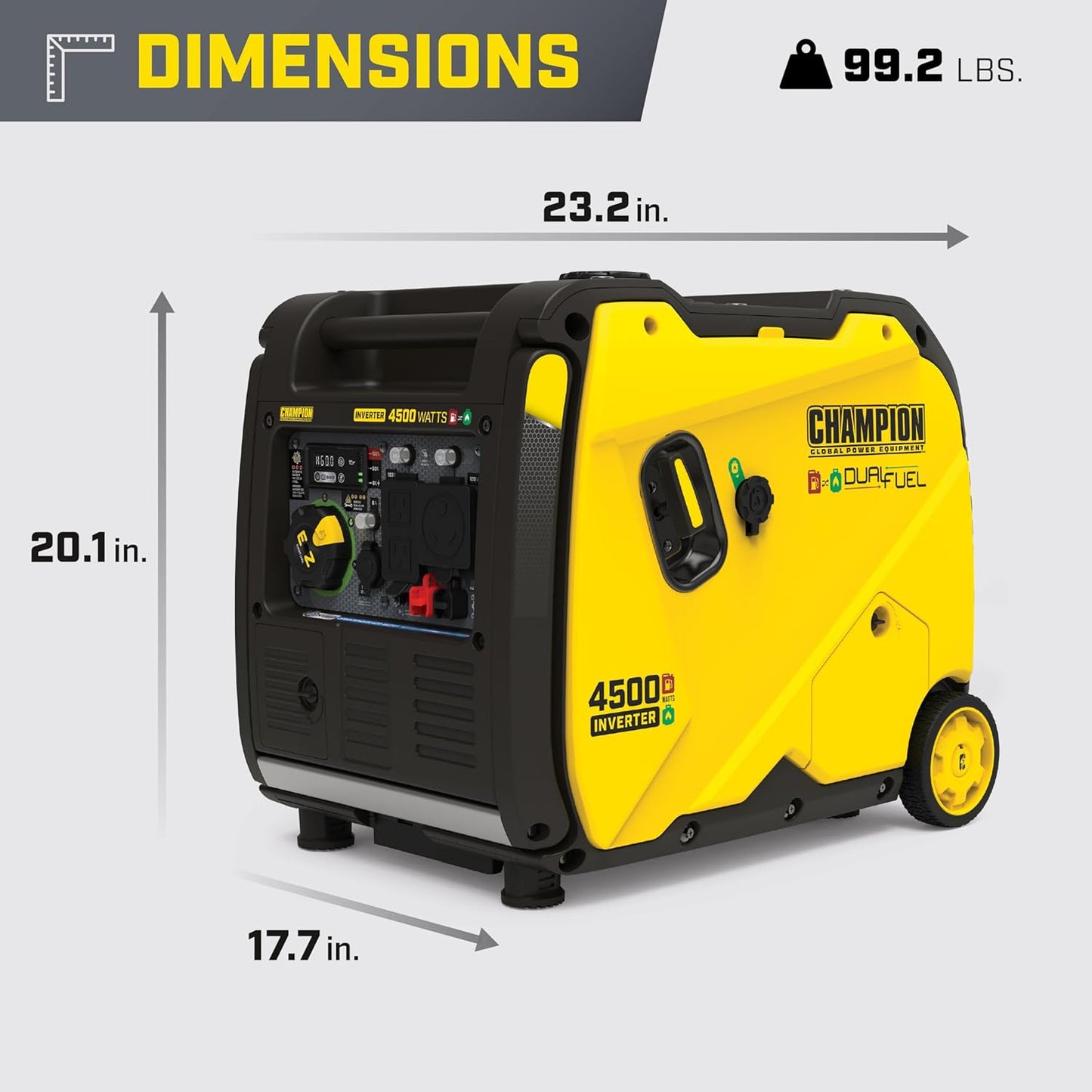 Champion Power Equipment 4500W - RV対応デュアル燃料ポータブルインバータージェネレーター 静音技術とCOシールド付き