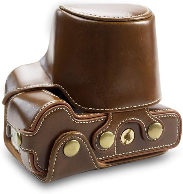 kinokoo Camera Bag for Canon EOS Kiss M/EOS Kiss M2/EOS M50/EOS M50 Mark 2 Camera Bag for 15-45mm Lens Replacement Battery Tripod Screw Hole PU Leather Full Protection with Shoulder Strap (Brown)