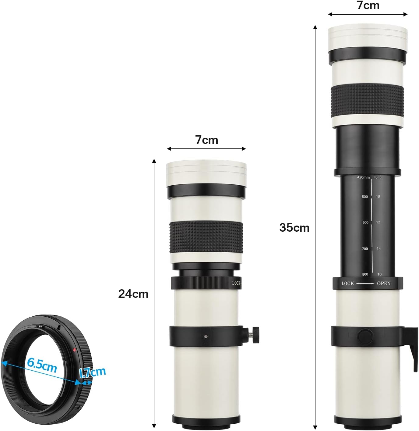 keppy Camera MF Super Telephoto Zoom Lens F/8.3-16 420-800mm T-Mount with Adapter Ring Universal 1/4 Thread Replacement for Canon EF Mount Camera EOS 80D 77D 70D 60D 60D 60Da 50D 7D 6D 5D T7i T7s T6s