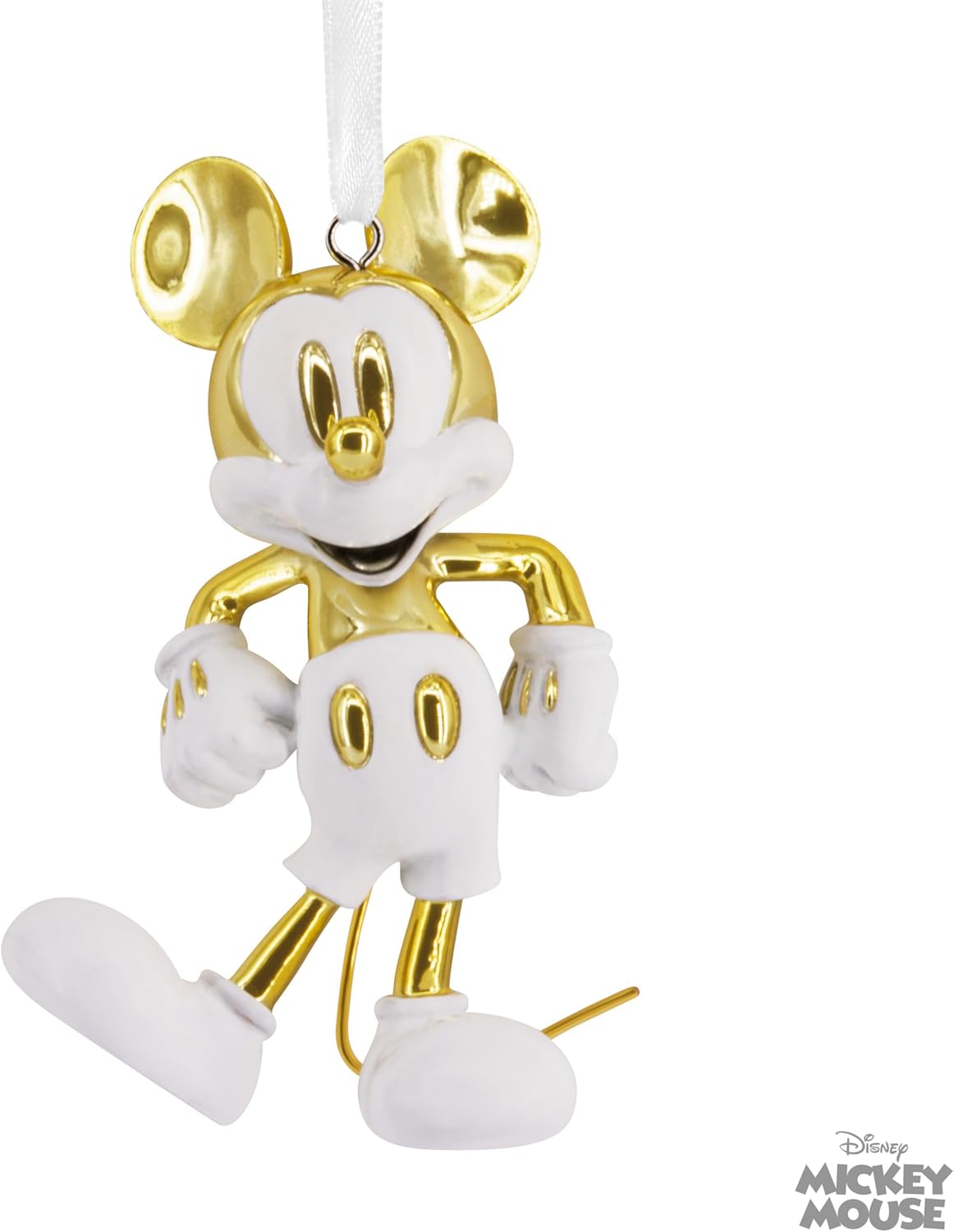 Hallmark Adorno de Navidad exclusivo, adorno de Mickey Mouse blanco y dorado, cerámica, regalos para fanáticos de Disney