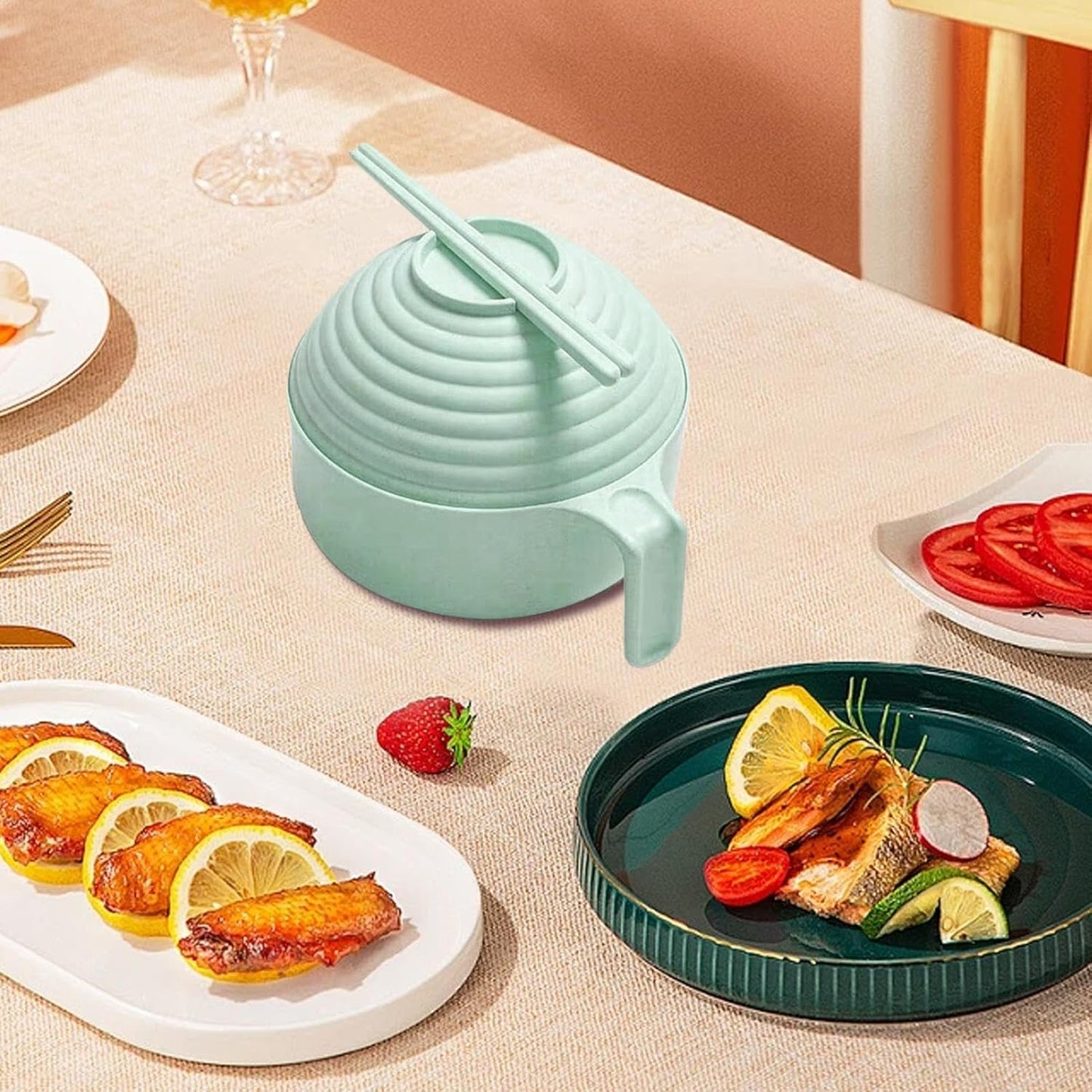 ラーメンボウルセット、ラーメンボウルクッカーセット - インスタントラーメン電子レンジボウルセット - ラーメン、フォー、うどん、そば、アジア料理用のハンドルと蓋付きヌードルボウル