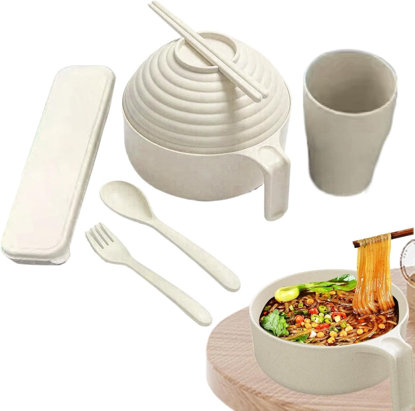 ラーメンボウルセット、ラーメンボウルクッカーセット | インスタントラーメン電子レンジボウルセット - ラーメン、フォー、うどん、そば、スープ麺、アジア料理用のハンドルと蓋付きのポータブルラーメンボウル