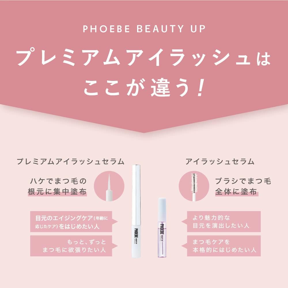 PHOEBE BEAUTY UP Premium Eyelash, Made in Japan, NMN 0.05 fl oz (1.5 ml) Brush Type, Eyelash Serum, Eyelashes