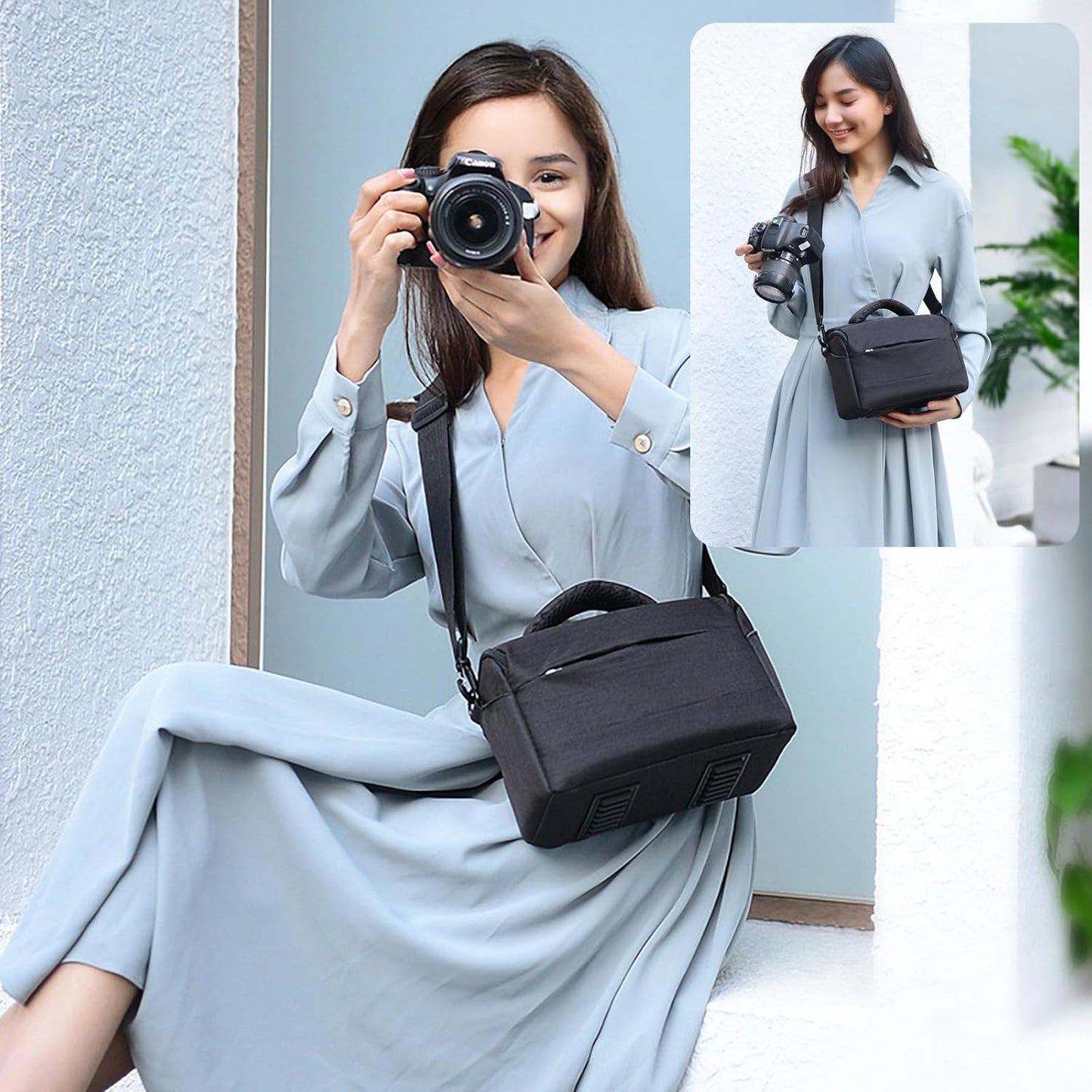 Camera Bag, SLR Camera Bag, Divider Storage Camera Case, Camera Accessories Storage Bag, Travel Outdoor Photography Bag, Black, Black, Simple