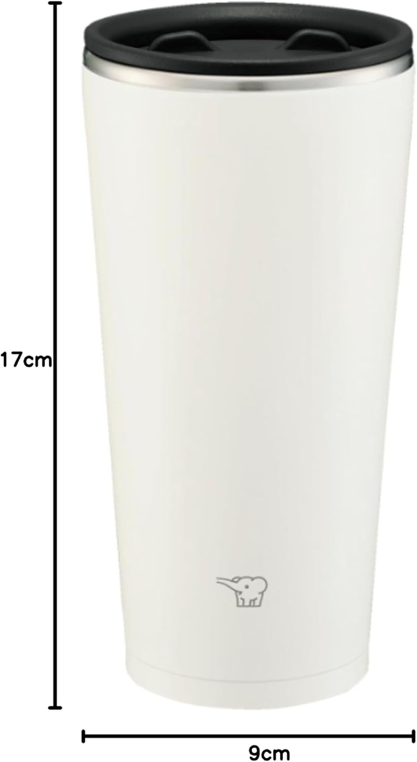 Zojirushi Mahobin Tumbler, 15.2 fl oz (450 ml), with Lid, Rotating Lid, Stainless Steel Tumbler, Office Work, Home Time, Hot or Cold, Pale White SX-FA45-WM