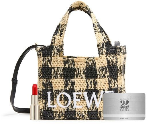 LOEWE Font Gingham mini raffia tote bag - Image 9