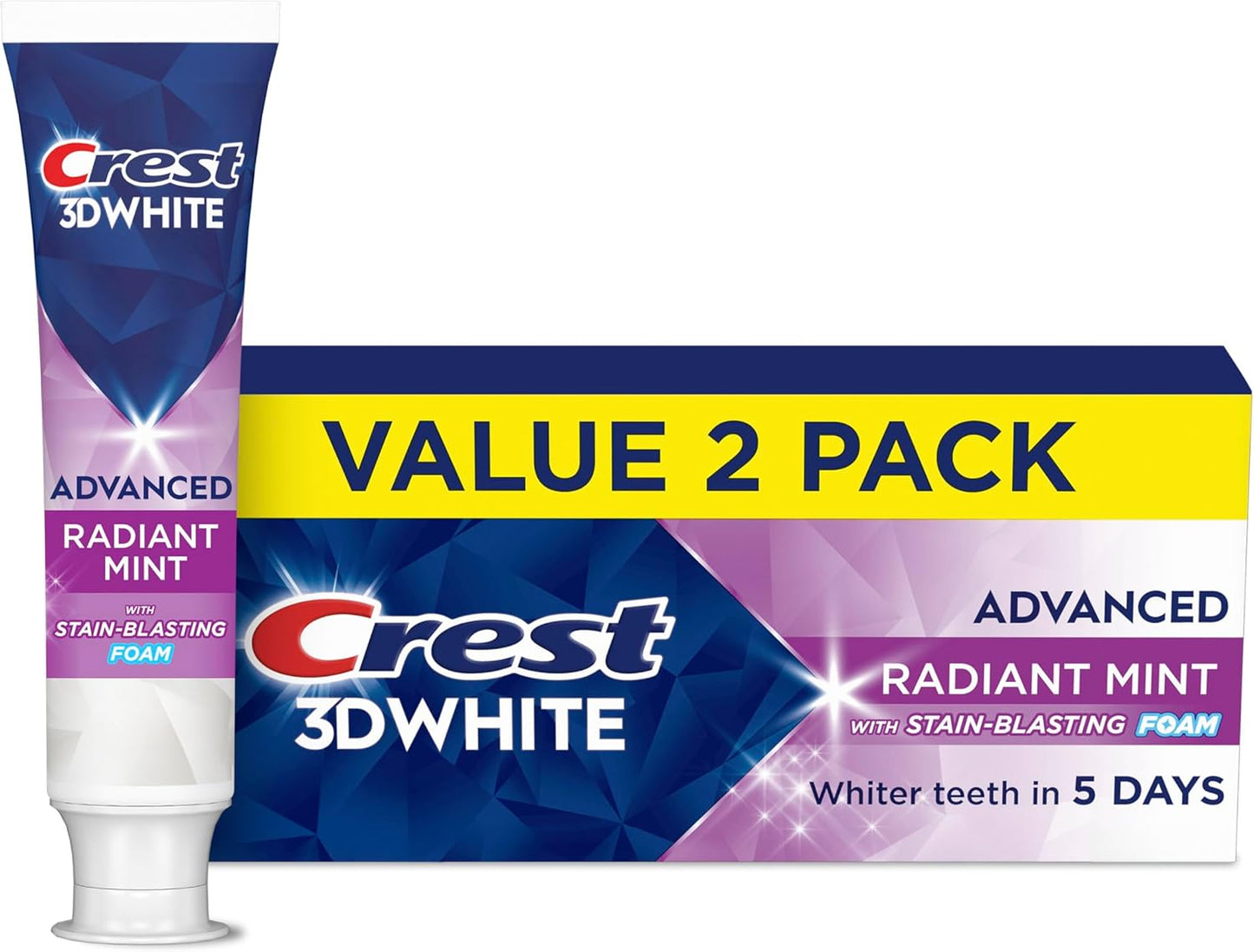 Crest 3D White Advanced - Pasta dental blanqueadora de dientes, menta radiante, 3.3 onzas, paquete de 2