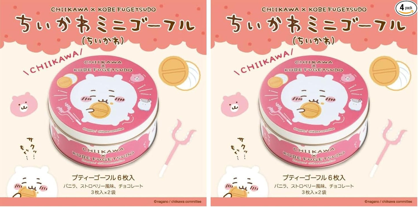 【Authentic Product】 Kobe Fugetsudo Chiikawa Mini Gaufrette Cookies in a Can 【Chiikawa】 6 pieces (Vanilla Strawberry flavor Chocolate 3 pieces x 2 bags)