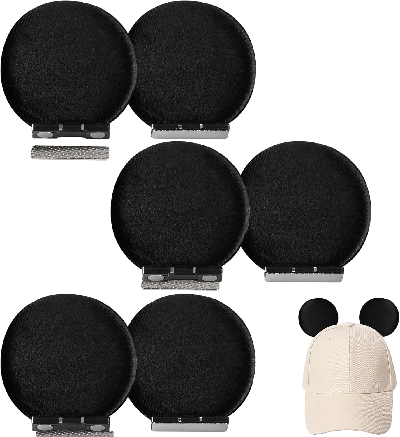 Magnetic Mouse Ears for Hats, Removable Magnet Minni Ear for Cap, Clip-On Hat Accessory,Theme Park Gifts