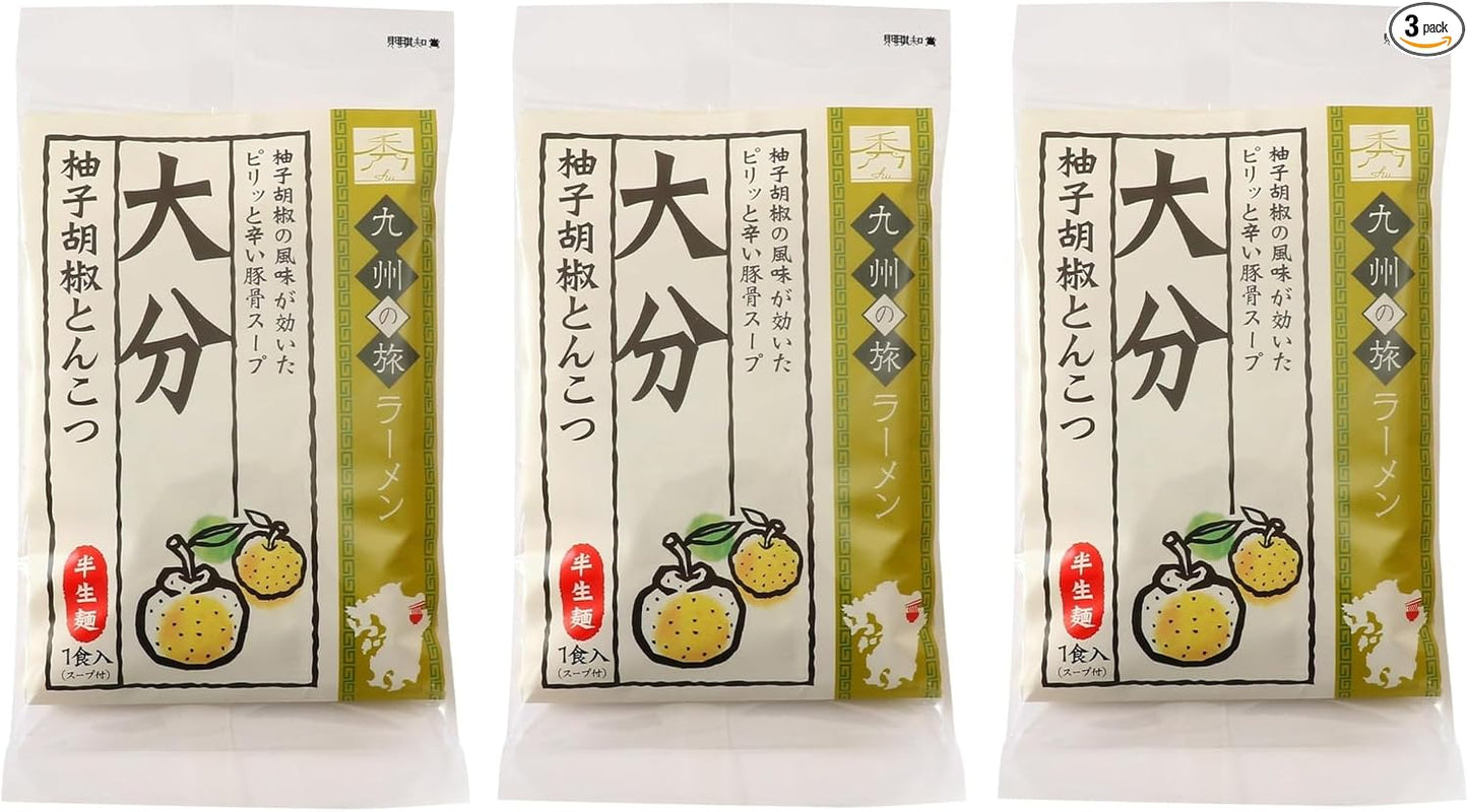 Mirokuya Shuomen Koubou Kyushu Travel Ramen Oita Yuzu Pepper Kotsu Ramen, 1 Serving (3.2 oz (90 g), Soup 1.3 oz (37 g) x 2 Bags, Instant, Semi-Raw Noodles, Local Ramen, Easy and Easy