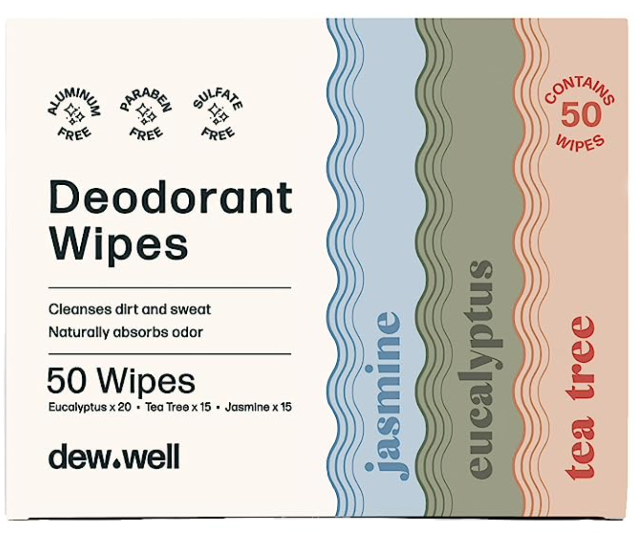Dew Well - Refresh Deodorant Wipes - A Fresh Start When You’re On the Go - Aluminum, Paraben, and Sulfate Free - Cucumber Scent - 50 Individually Wrapped Wipes