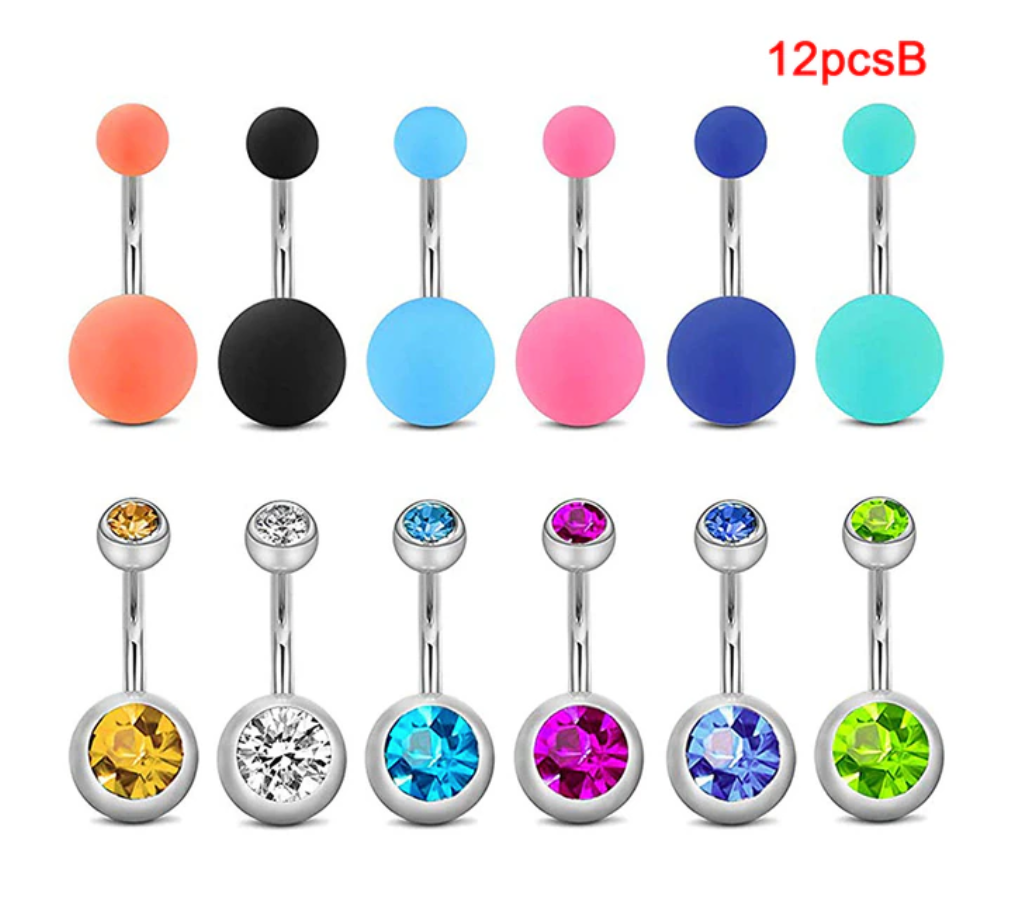 5-12ピース/セットかわいいブラブラ腹リングパック14グラムへそピアスバルクセクシーなベリーリングセットへそリングロットpircing ombligoジュエリー