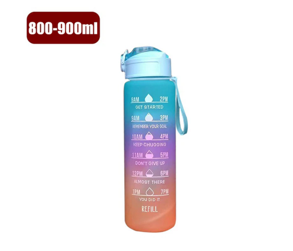 ポータブルウォーターボトル,900ml,動機付けのウォーターボトル,時間マーカー付き,漏れ防止,アウトドアスポーツ用,Bpaフリー