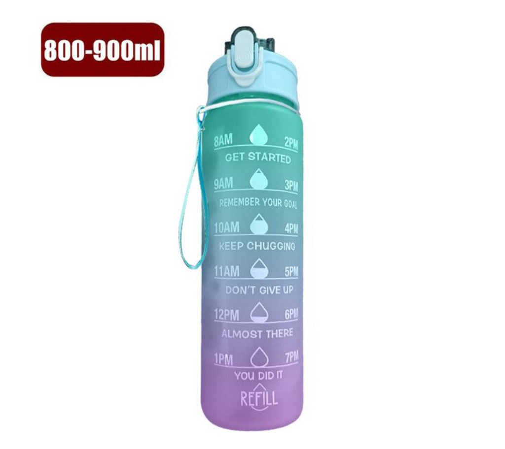 ポータブルウォーターボトル,900ml,動機付けのウォーターボトル,時間マーカー付き,漏れ防止,アウトドアスポーツ用,Bpaフリー