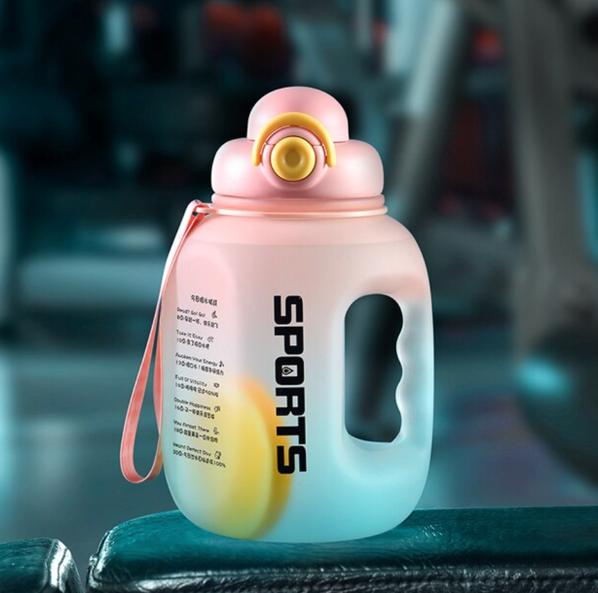 ストロー付きianxiウォーターボトル,プラスチック製フィットネスボトル,ポータブル,学生用,学校用,旅行用