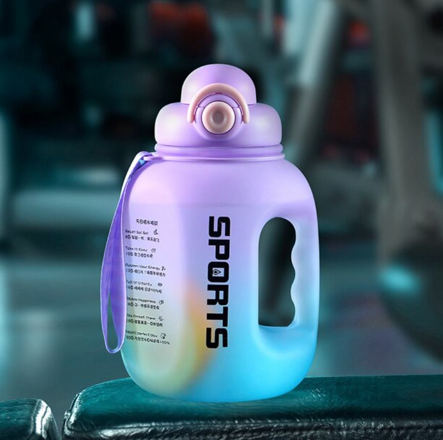 ストロー付きianxiウォーターボトル,プラスチック製フィットネスボトル,ポータブル,学生用,学校用,旅行用