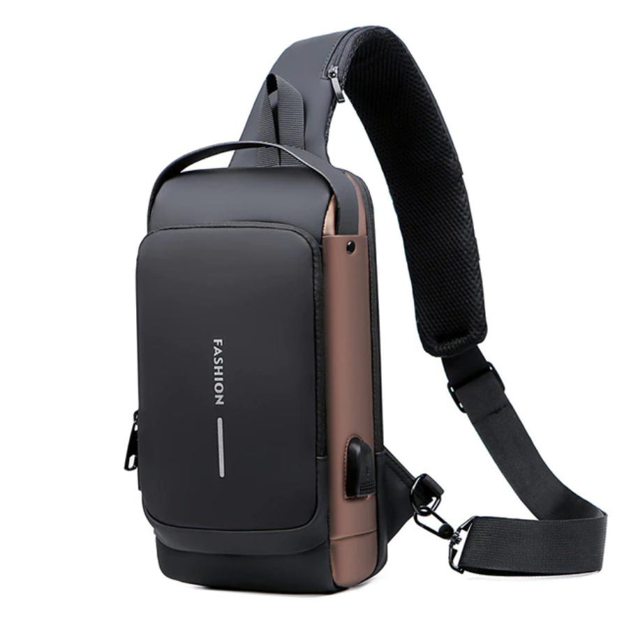 ユニセックス 多機能パテントレザーチェストバッグ,防水クロスオーバーバッグ,USB充電付きトラベルショルダーバッグ