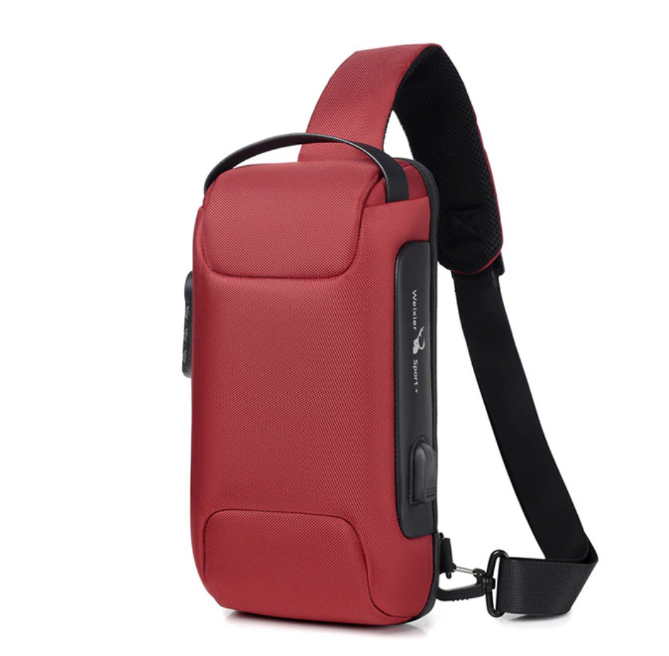 ユニセックス 多機能パテントレザーチェストバッグ,防水クロスオーバーバッグ,USB充電付きトラベルショルダーバッグ