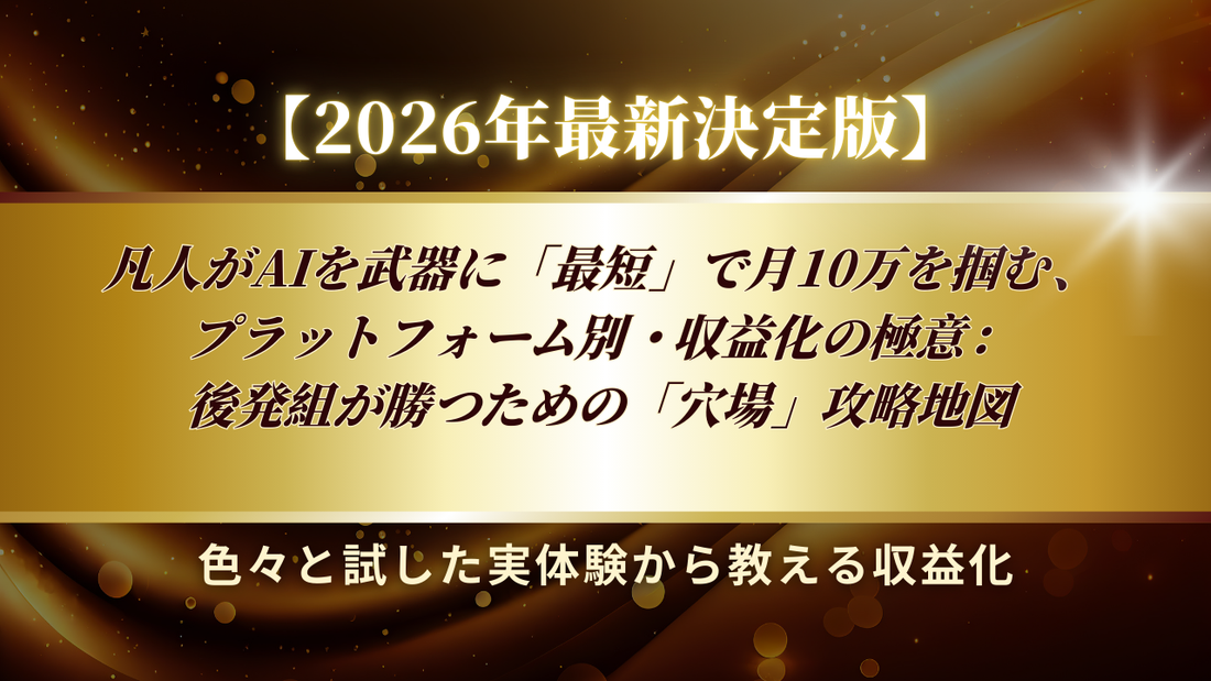 【2026年最新決定版】凡人がAIを武器に「最短」で月10万を掴む、プラットフォーム別・収益化の極意：後発組が勝つための「穴場」攻略地図