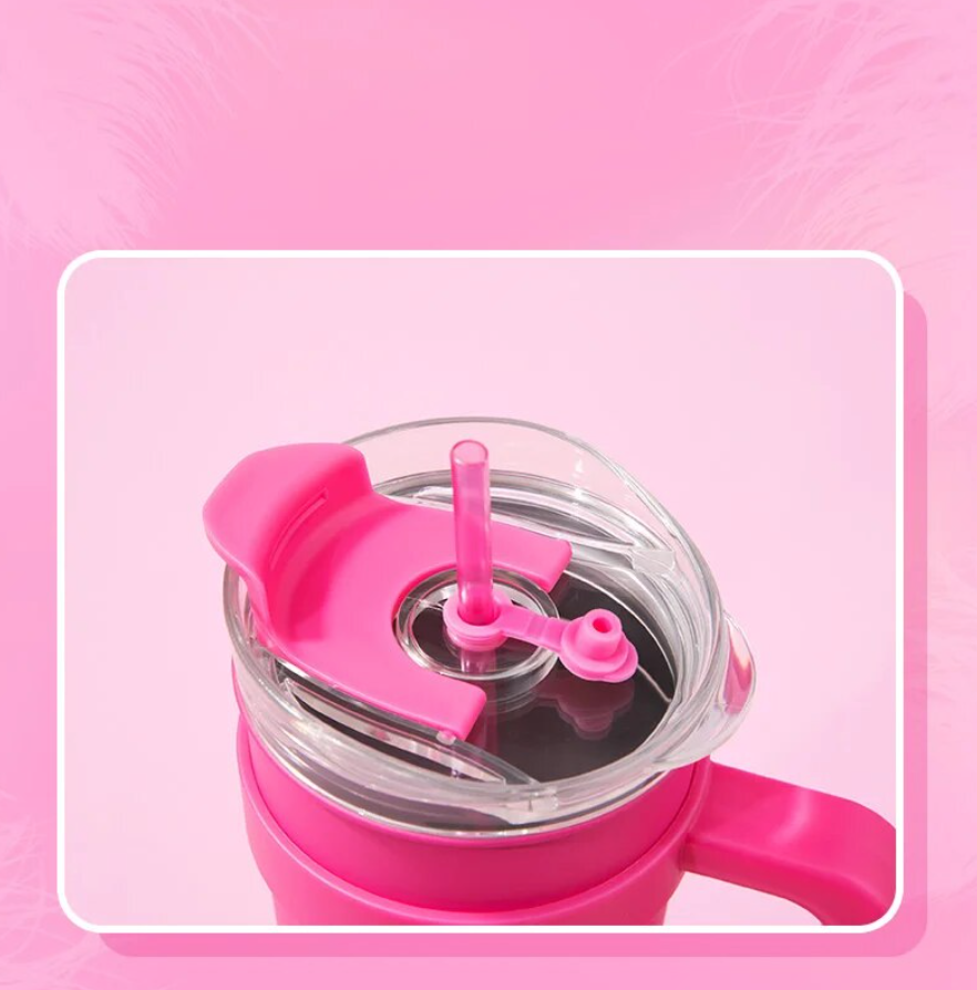 MINISO Barbie Series Big Mac Large Capacity Straw Steel Cup Kawaii Pink Decoration Children Girls Birthday Gift Anime Peripheral