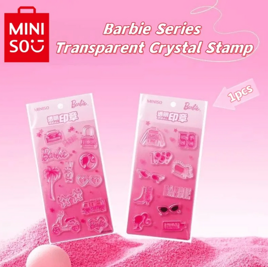 Genuine MINISO Barbie Series Transparent Crystal Three-dimensional Seal Sticker DIY Envelope Greeting Card Hand Account Toy Gift