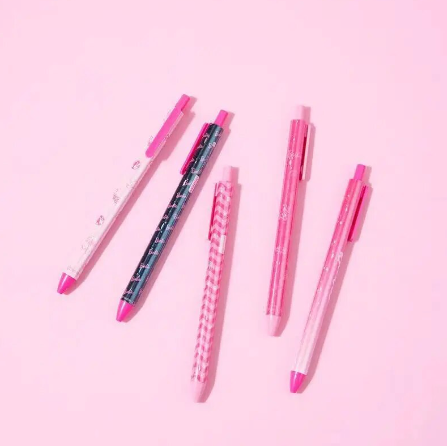MINISO Barbie Series Black Gel Pen Set 5pcs 0.5mm Kawaii Animation Peripheral Students Learning Office Supplies Birthday Gift